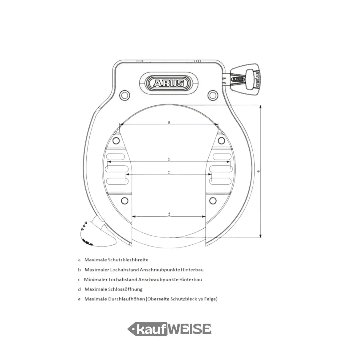 Technische Zeichnung des ABUS Granit XPlus 6950M Ringschloss mit Schlüsselmaßen