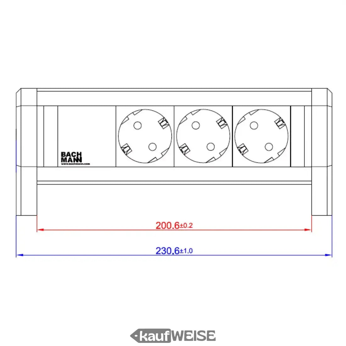 Power Strip mit drei runden Steckdosen, Aluminium, mit Halterung - BACHMANN DESK