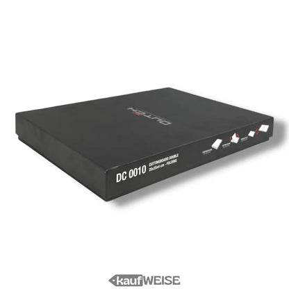 Schwarzes kompaktes Audio-Interface mit roten und weißen Anschlüssen, silbernem DUTCH-Logo