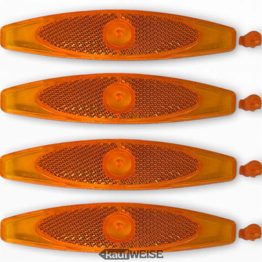 Vier orange Speichenreflektoren Katzenaugen mit Halterung, StVZO-zugelassen