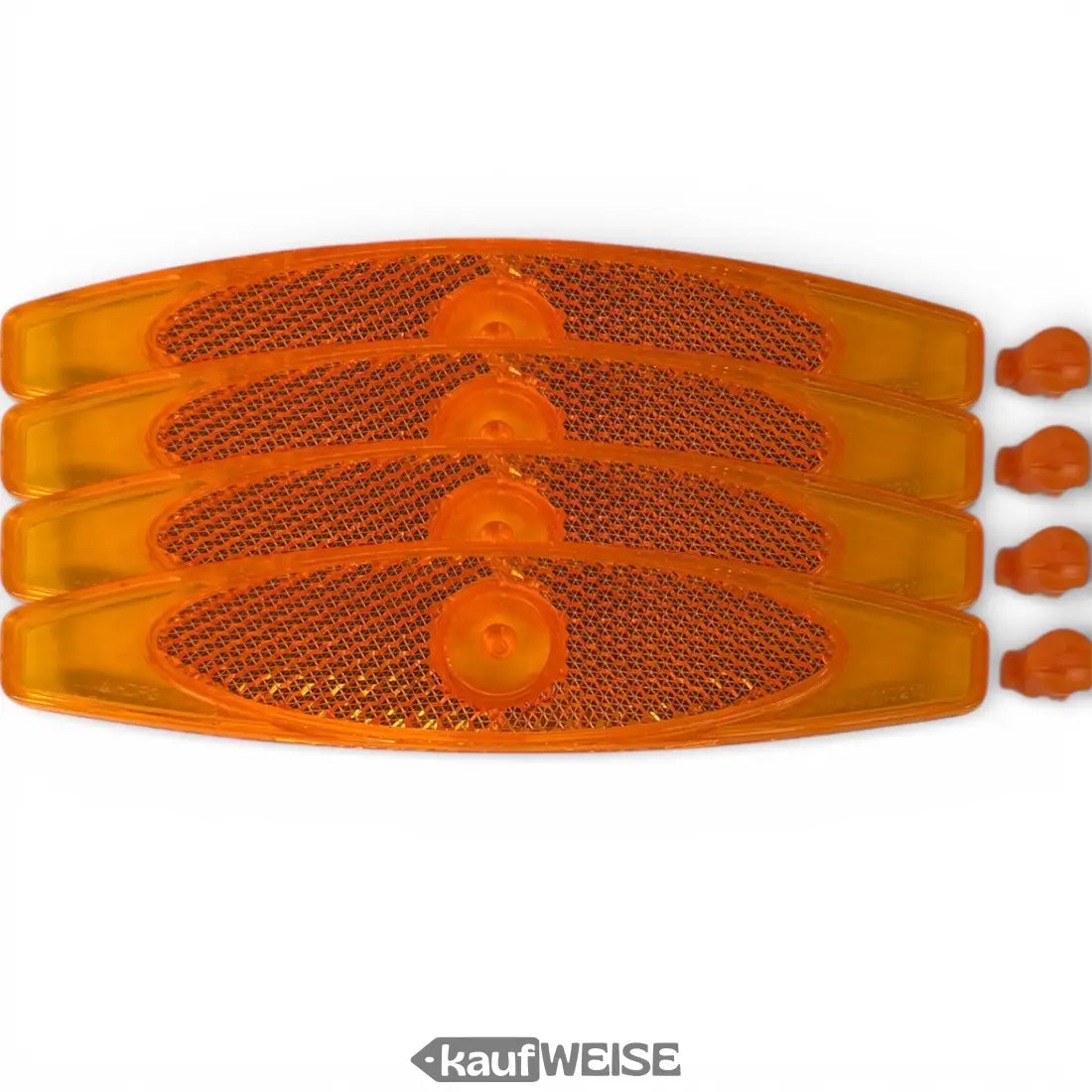 Set von 4 orangenen Fahrrad-Speichenreflektoren Katzenaugen mit Halterung, StVZO-zugelassen