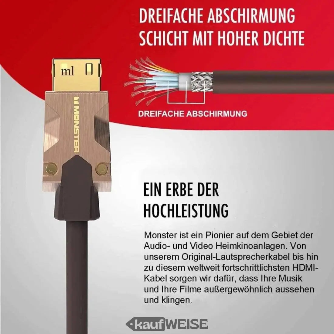 Monster HDMI-Kabel M2000 mit dreifacher Abschirmung für brillante UHD-Qualität